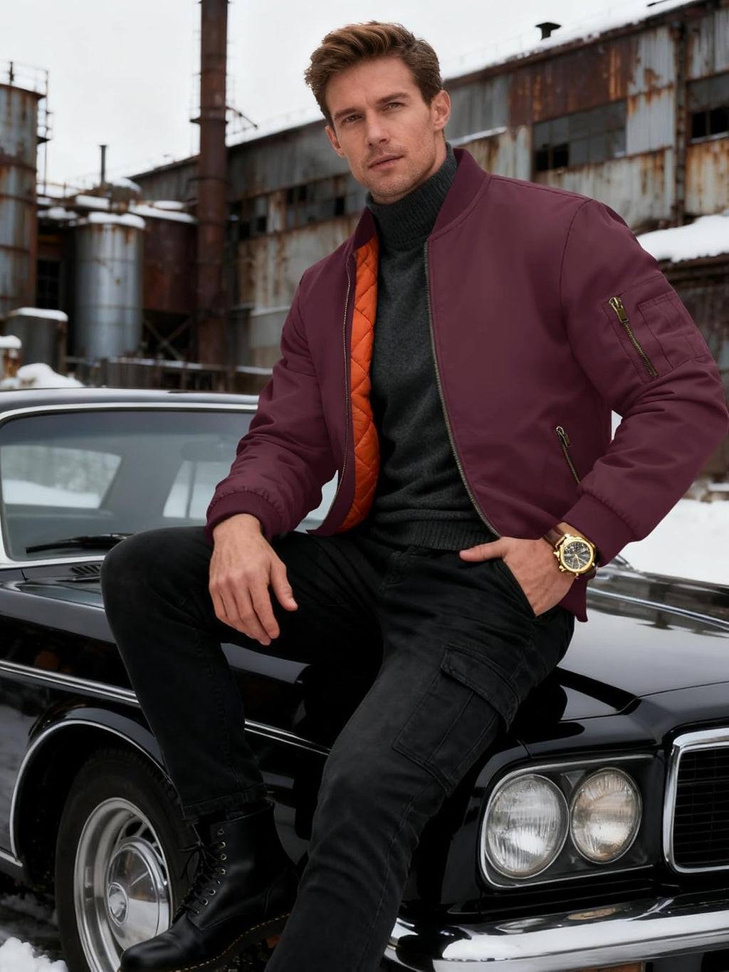 KEFITEVD Men's Bomber Jackets Winter Windbreaker Warm Full Zip Casual Coats
