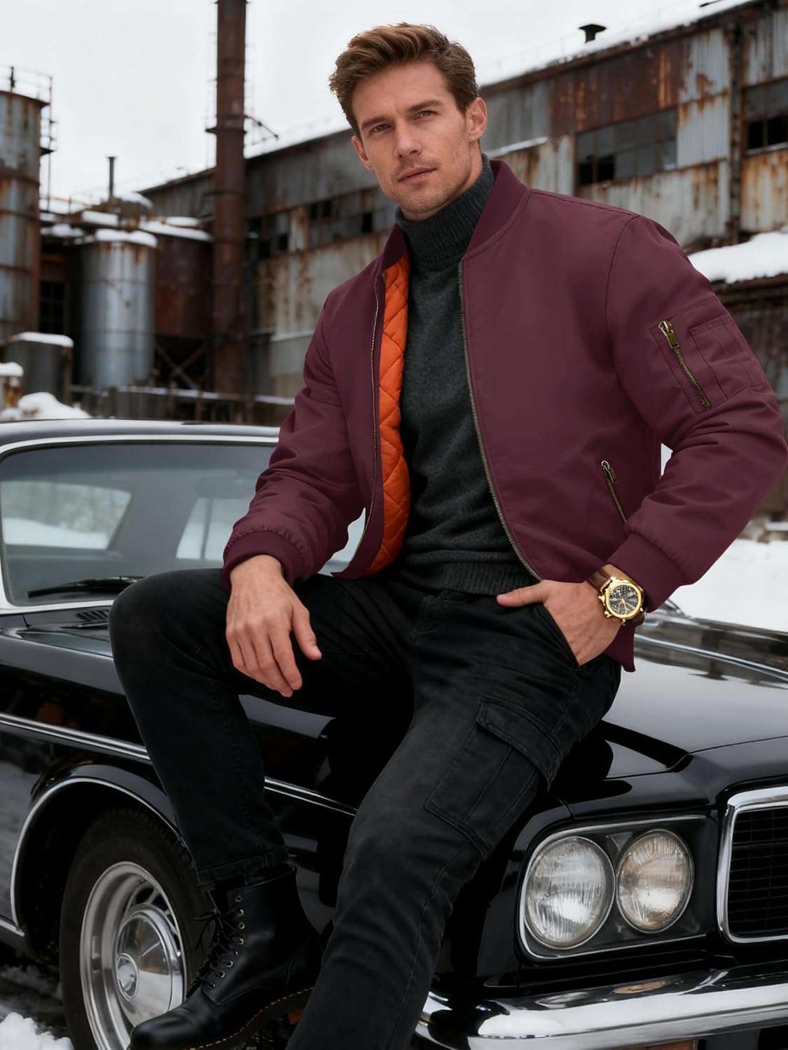 KEFITEVD Men's Bomber Jackets Winter Windbreaker Warm Full Zip Casual Coats