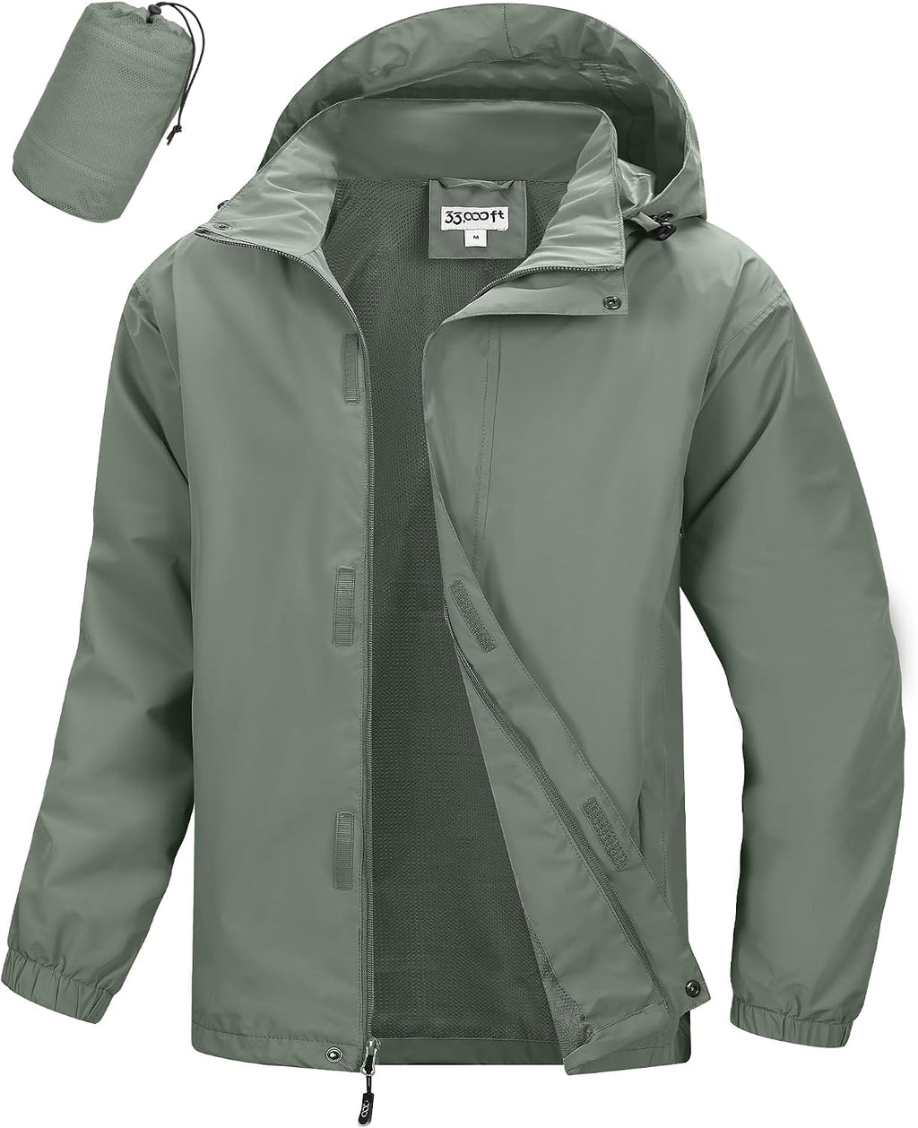 33,000ft Men's Waterproof Rain Jacket Packable Lightweight Hood Rain Shell