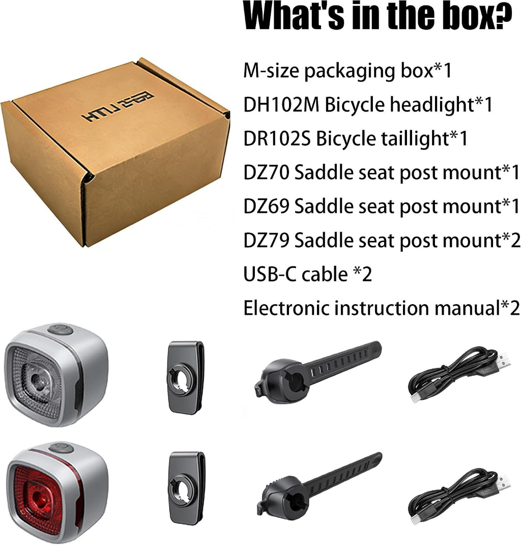 Bicycle Front & Rear Lights, Type-C Rechargeable LED Bike Light Set, IPX6,Waterproof Flashlight for Night Riding, Safety Headlight Taillight, Kids Girls Children's Bicycle Accessories