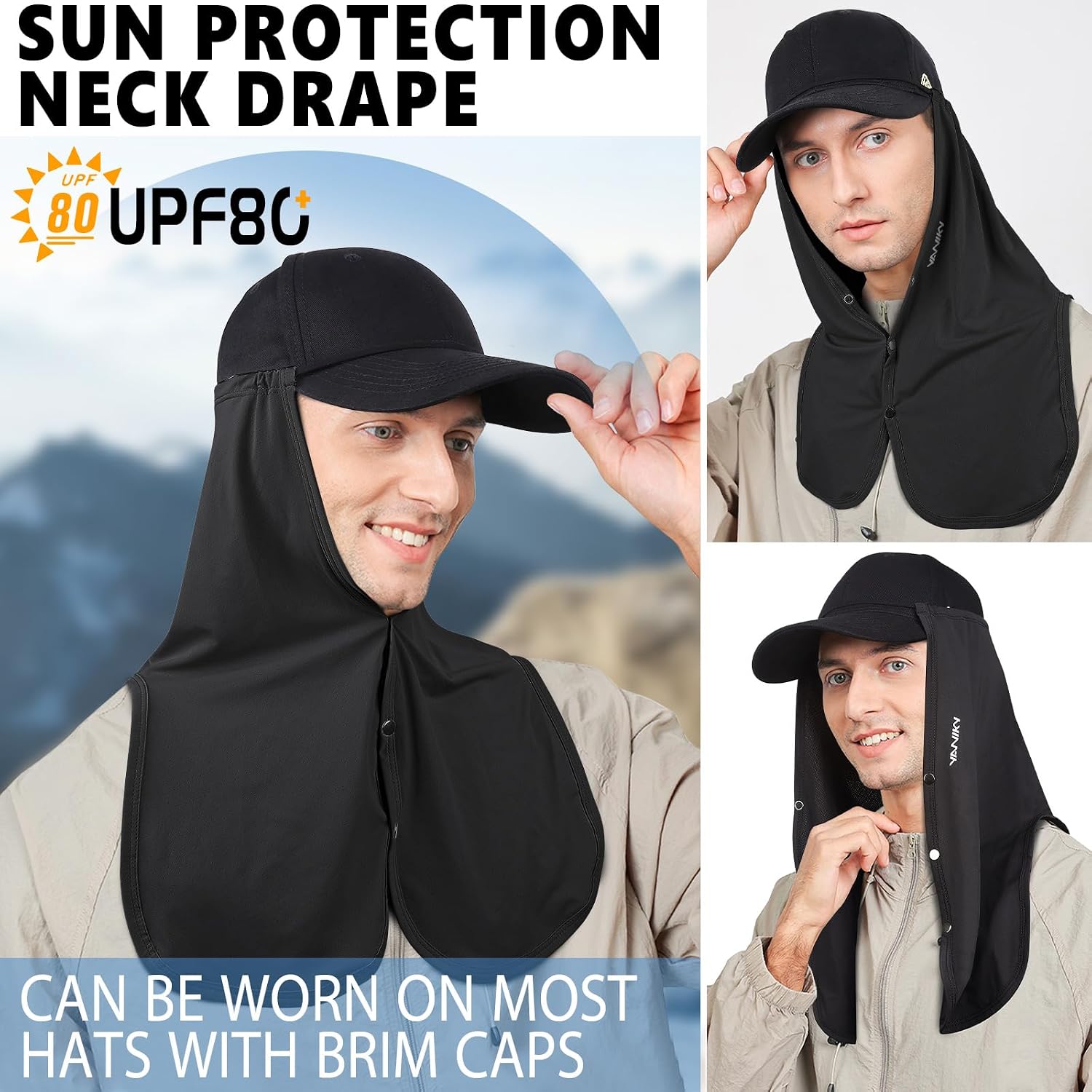 YANIKY Adjustable UV Sun Protection Neck Drape, 2-in-1 Multifunctional Sun Protection Mask, Neck Flap Addon for Ball Caps