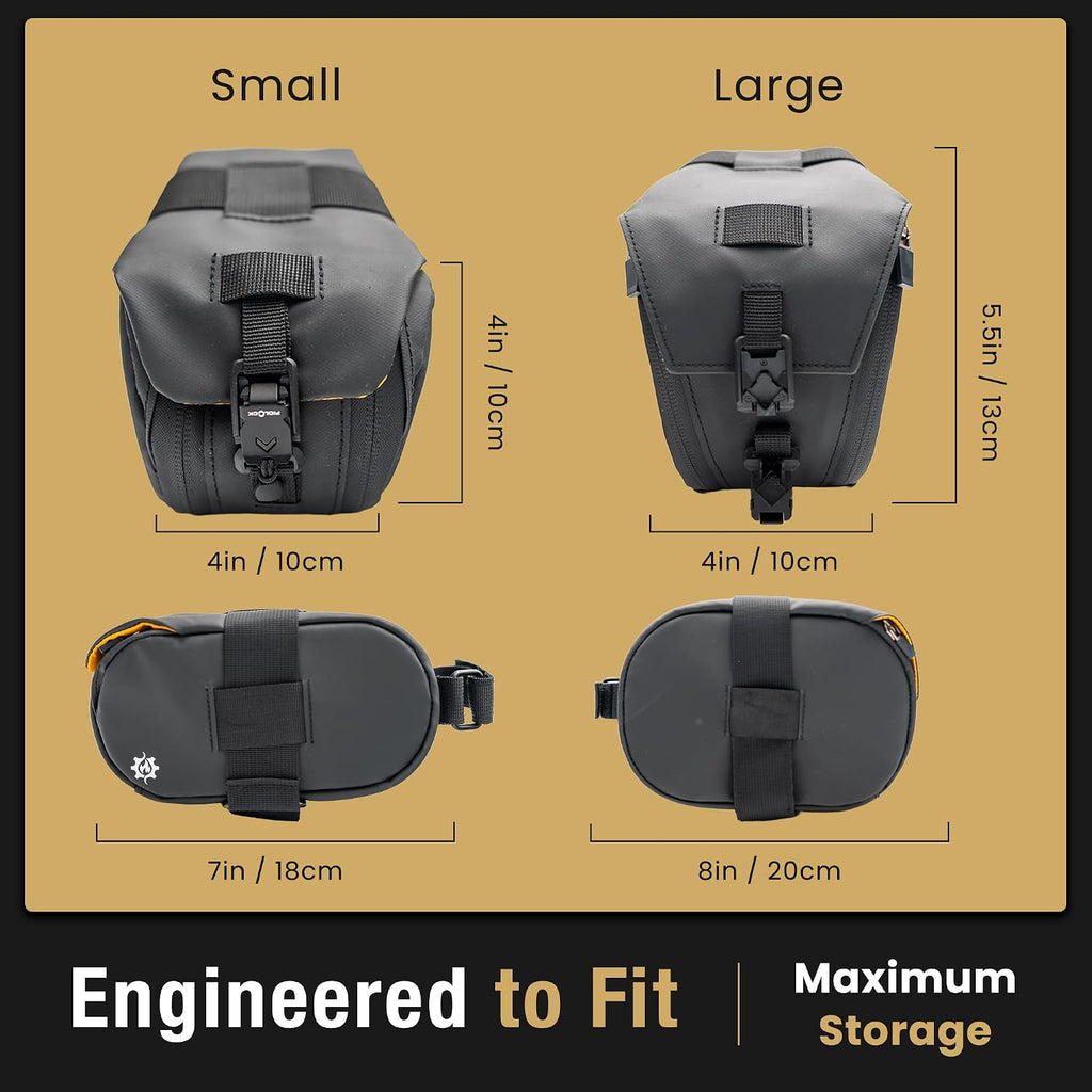 Lumiere & Co. Maximus Magnetic Bike Seat Bag – Quick-Attach Saddle Bag with AquaGuard Zippers, Secure Under-Seat Storage for Cycling Gear & Accessories (Black, Small)