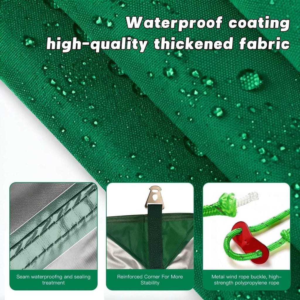 Waterproof Camping Tarp Tent Hammock Rain Fly, Mutifunctional Tent Footprint Lightweight Tarp for Camping, Hiking and Survival Shelter (Green, Without Poles,15x11FT)