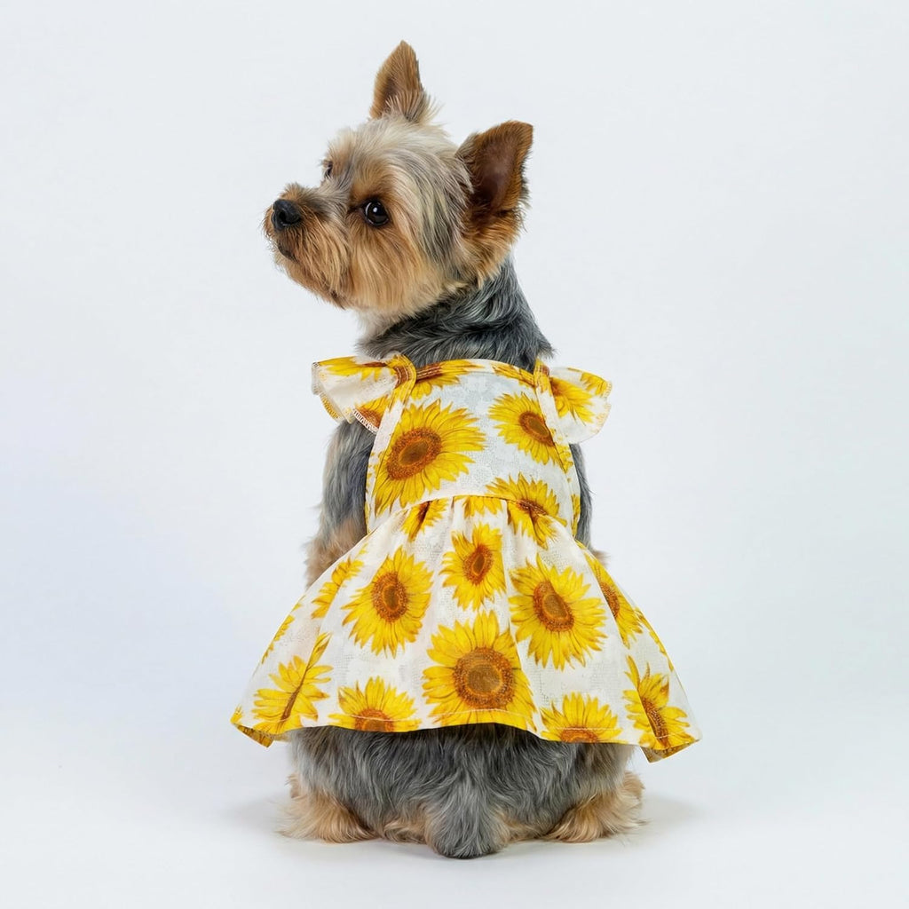 Fitwarm Dog Sunflower Dress, Dog Clothes for Small Dogs Girl, Pet Cat Apparel, White, Yellow, Red, Medium