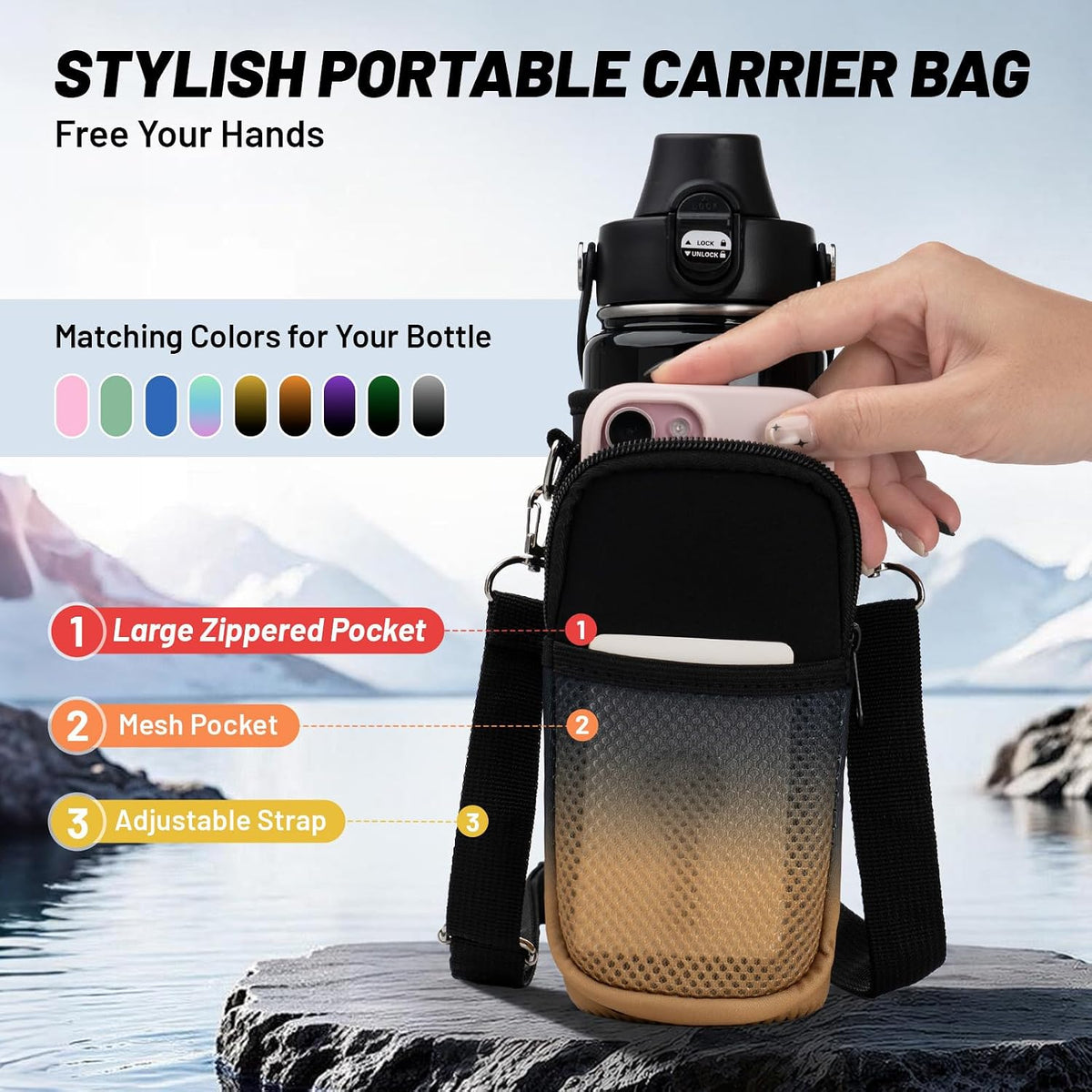 24oz Insulated Water Bottle Leak Proof with Carrier Bag for School