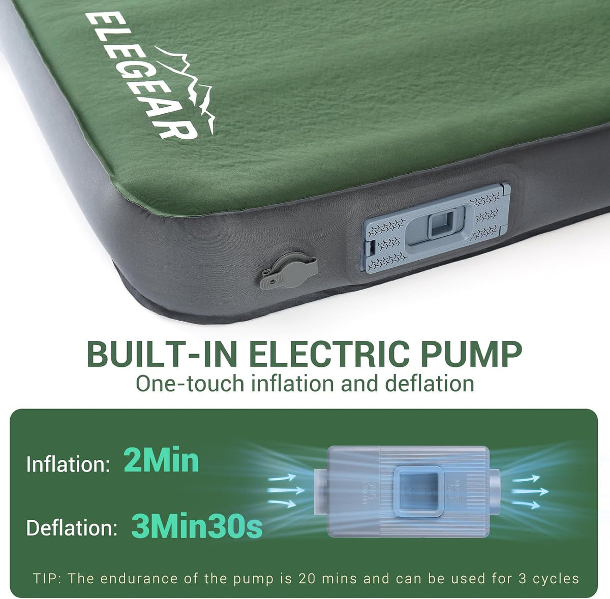 Elegear Air & Foam Self Inflating Sleeping Pad with Electric Pump 4" Full
