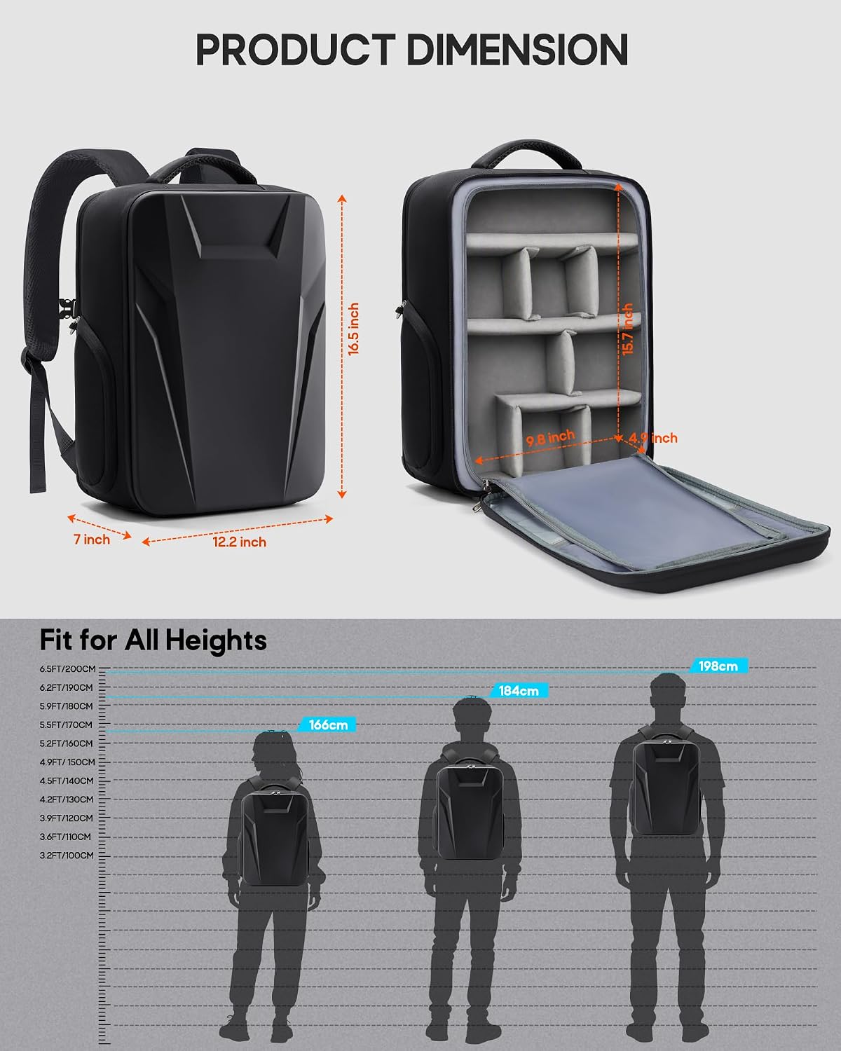 RAINSMORE Camera Backpack,Hardshell Photography DSLR Camera Bag,Black