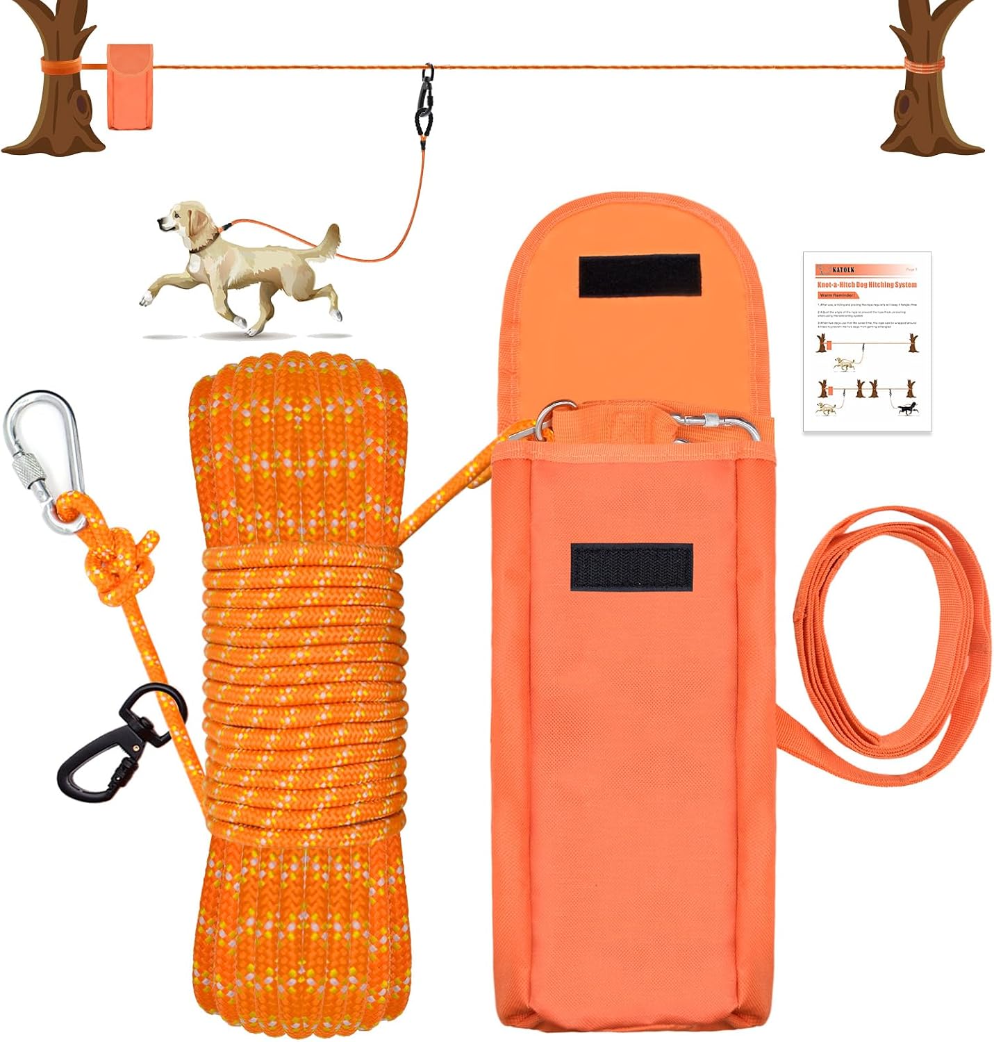 Upgraded Dog Tie Out Cable for Camping, 100FT Portable Trolley System for 2 Dogs, Knot-a-Hitch Dogs Hitching System up to 250lbs, Dog Runner for Yard Camping Training Running Hiking Outdoor