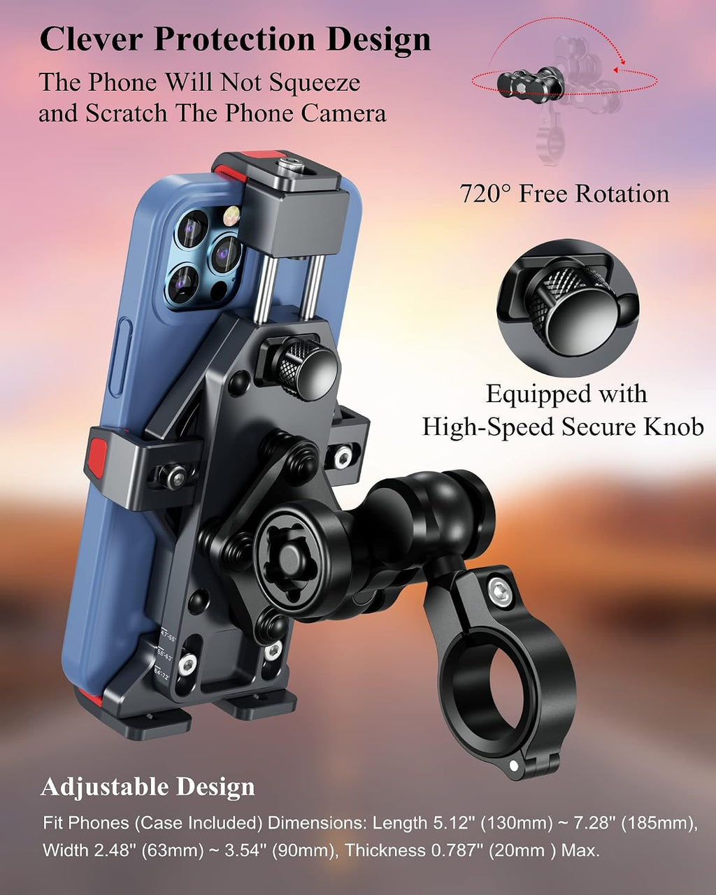 BRCOVAN Anti-Theft Aluminum Alloy Motorcycle Phone Mount Holder