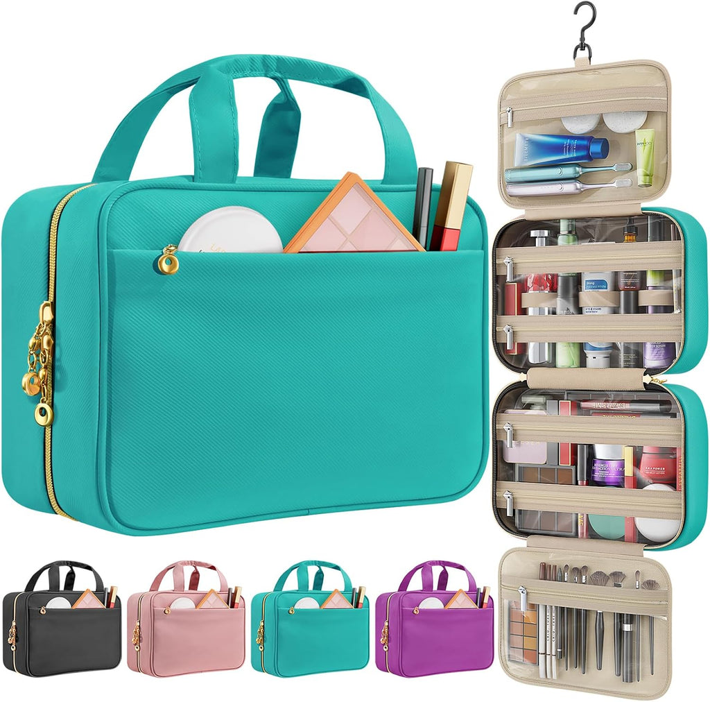 Travel Toiletry Bag for Women, Hanging Makeup Organizer Clear Pockets