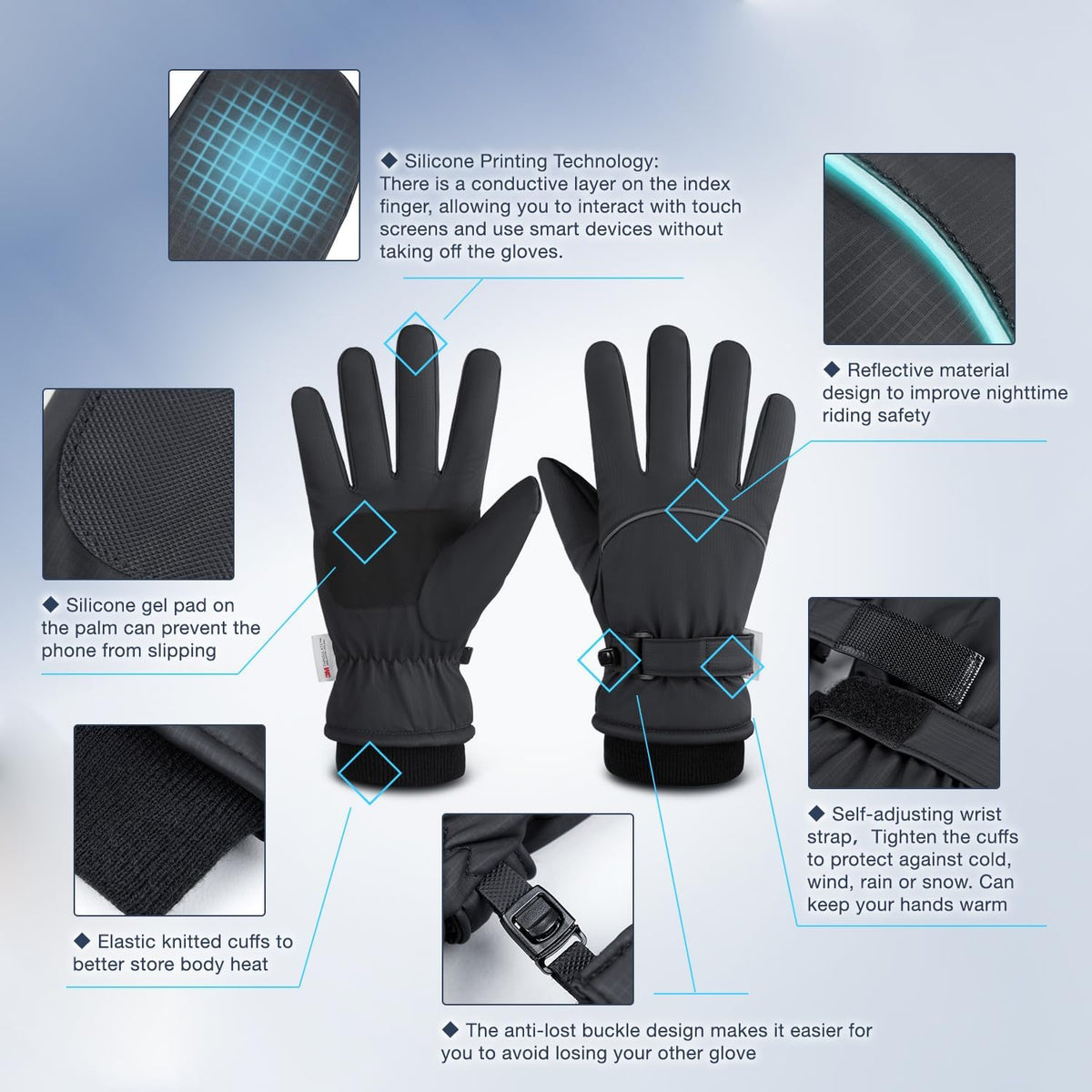 Fratres Winter Ski Gloves for Men and Women,Windproof Cold Weather Thermal with Touchscreen Fingers for Outdoor Sports