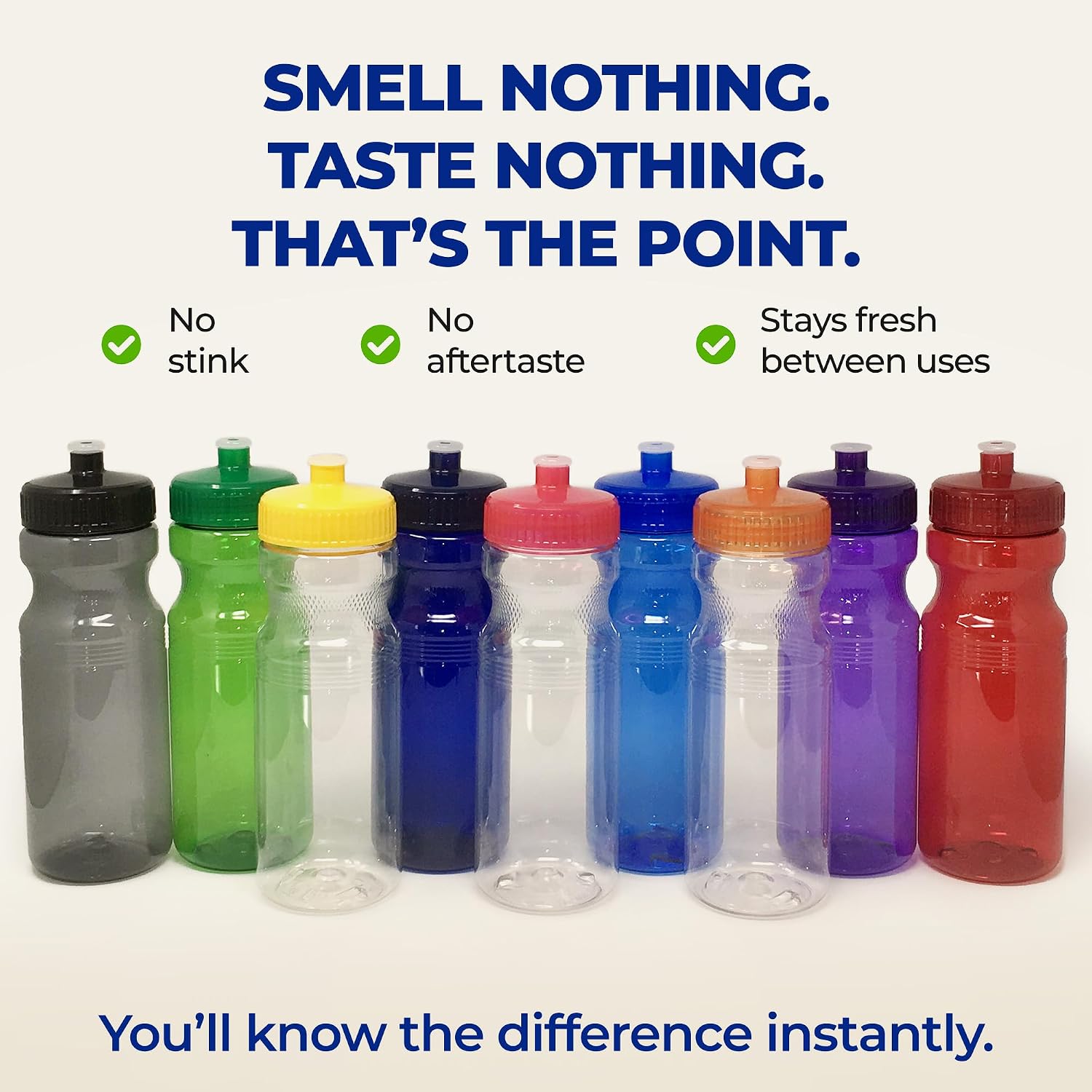 Rolling Sands Reusable Bulk Water Bottles 30 Pack - 24 Oz Sports Water Bottles, USA Made, BPA-Free, Wide Mouth for Easy Cleaning, Break Resistant - Translucent Clear Bottle/Yelow Lid