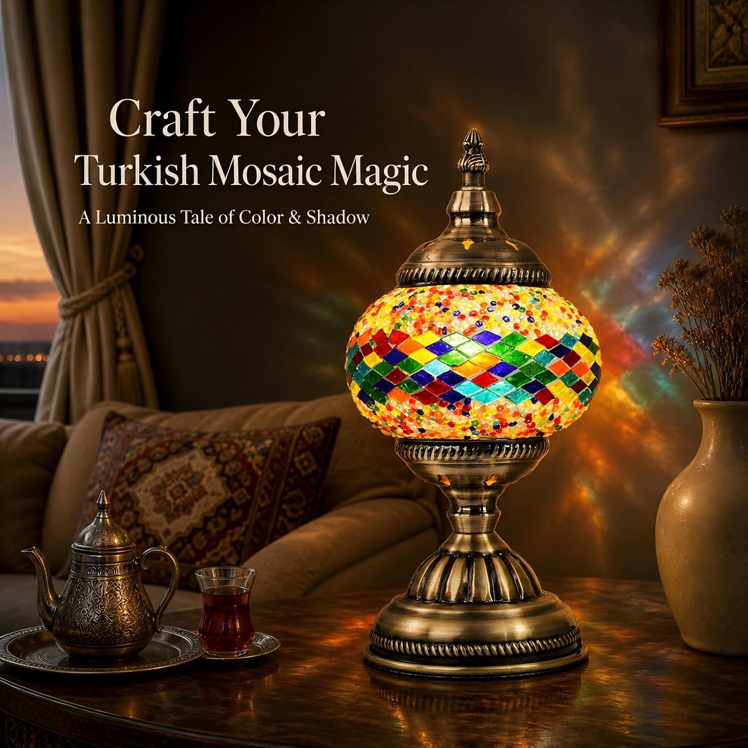 DIY Turkish Mosaic Lamp Kit for Adults/Teens, 5.2" Shade, Multicolor