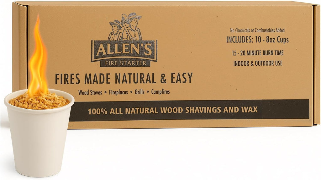 Allen's Wood Fire Starter Cups – Natural Wax & Wood Chip Firestarters for Campfires, Fire Sticks for Fireplace, Grilling & BBQ – 15 Min Burn – Clean Fire Start – Great for Travel & Hunting