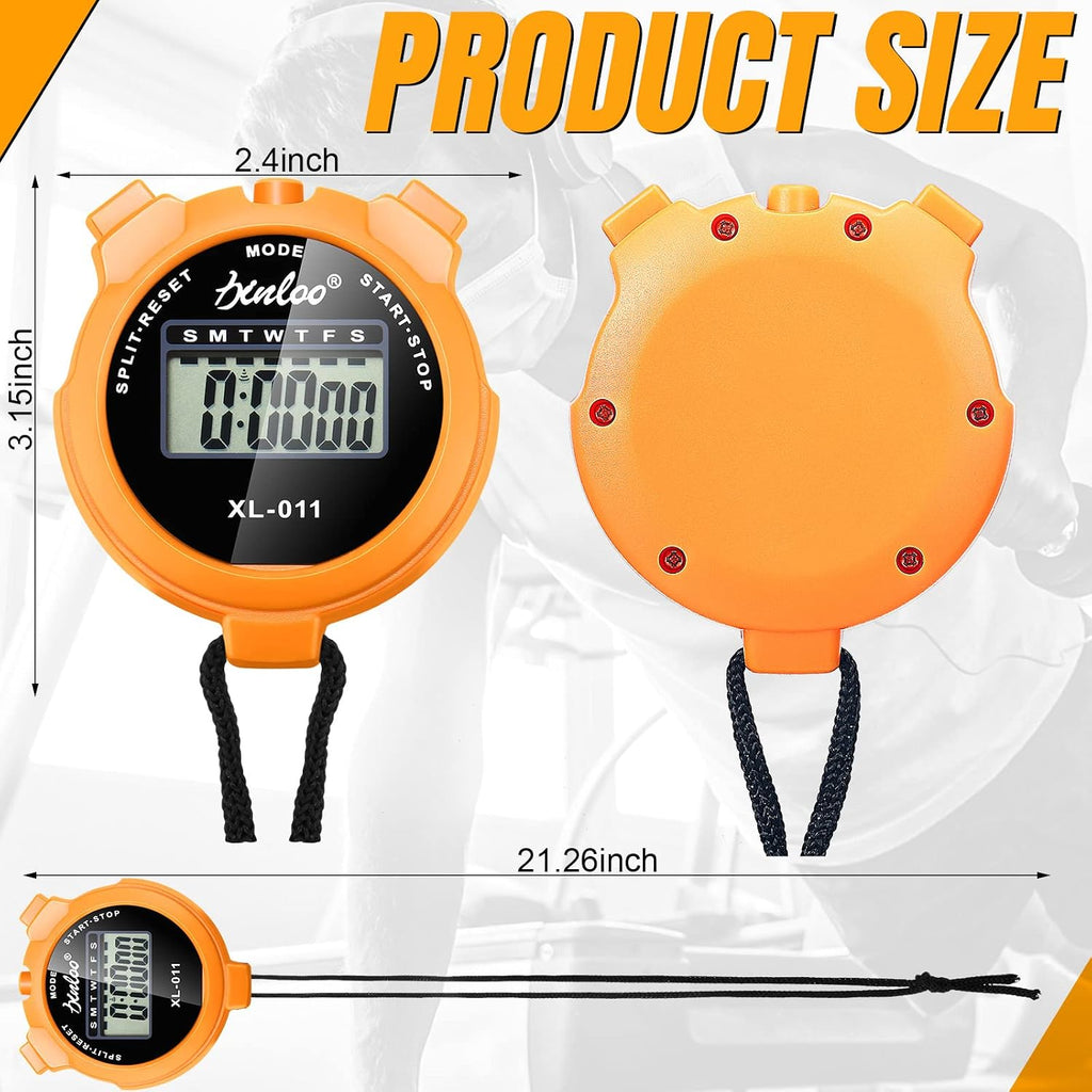 TOODOO 12 Pack Multi Function Digital Stopwatch Timer Bulk Sports Stopwatch with Lanyard Plastic Display Waterproof Date Time Alarm Timer for Coaches Fitness Referees