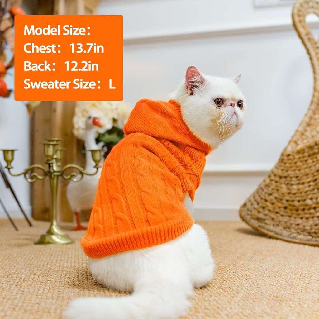 PUPTECK Winter Dog Cat Sweater Coat - Soft Cold Weather Clothes Knitwear for Kitties &amp; Small Dogs Indoor Outdoor Walking Warm, Knitted Classic for Doggies Kitties Girls Boys, Orange M
