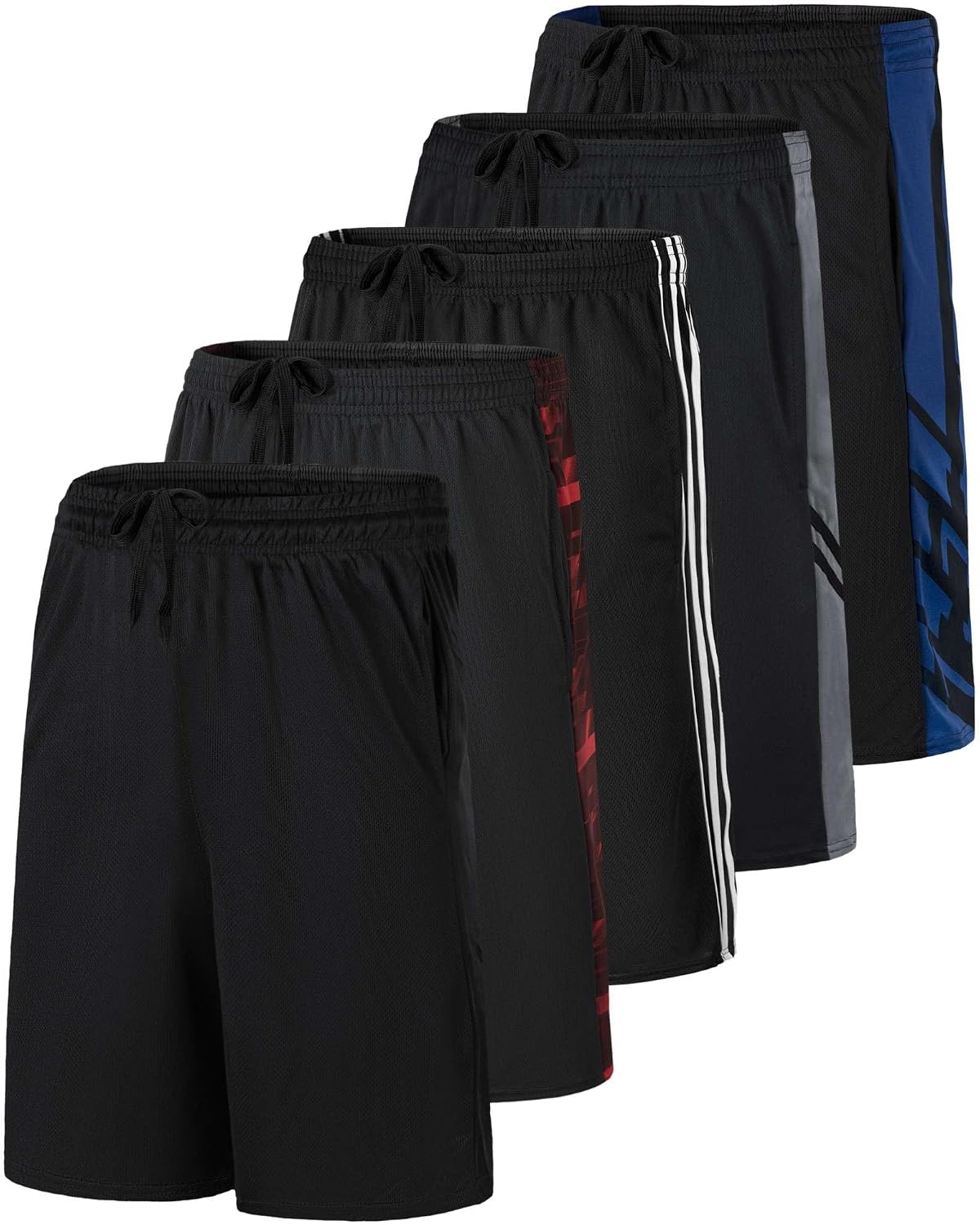 5 Pack Men's Mesh Shorts 9" Long Athletic Running Workout Gym Basketball