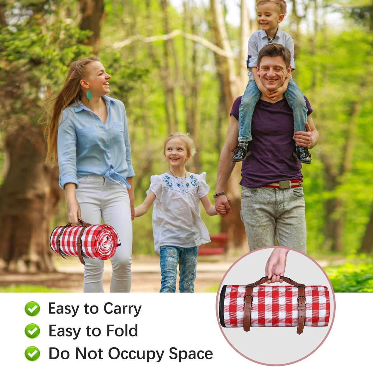 Extra Large Picnic Blanket, 80 x 60 in Waterproof Beach Mat, Red Plaid