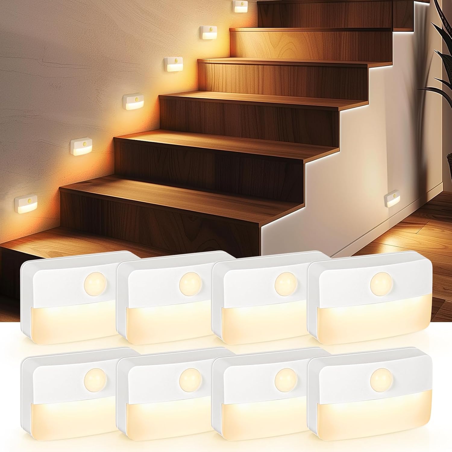 8 Pack Motion Sensor Stair Light Indoor, Battery Operated Night Lights