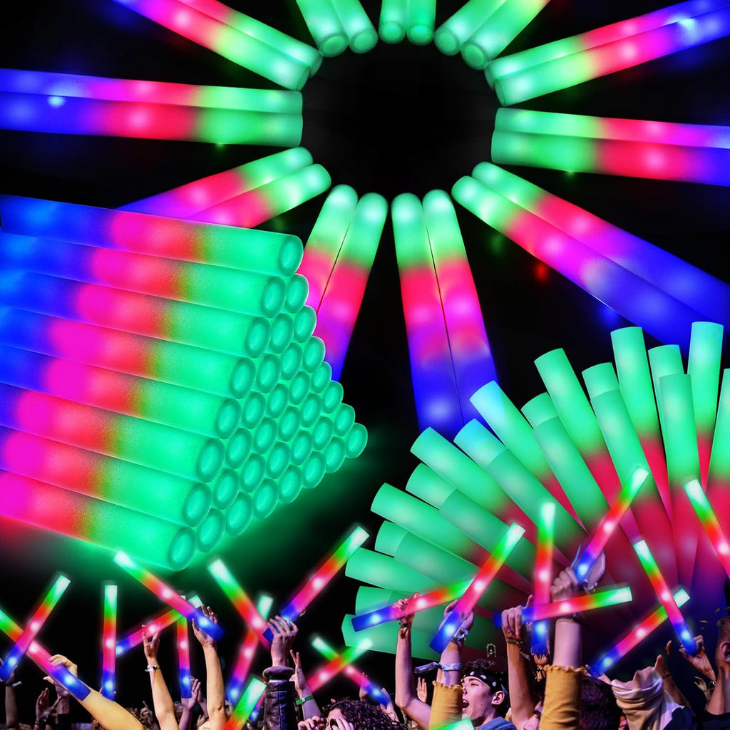 OLUPP 150 PCS Led Foam Sticks, Bulk Glow Sticks with 3 Colors Flashing, Light Up Baton Wands for Kids, Glow Sticks Party Supplies for party, Wedding, Raves, Concert, Camping, Sporting Events