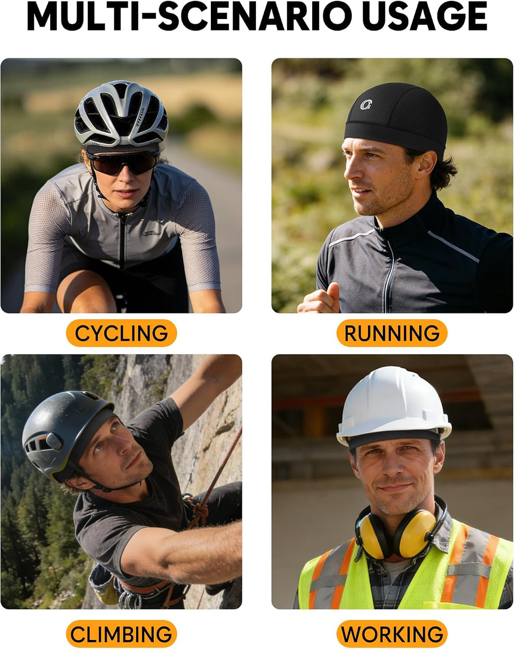 3-Pack Cooling Skull Cap Breathable Sweat-Wicking Helmet Liner for Men