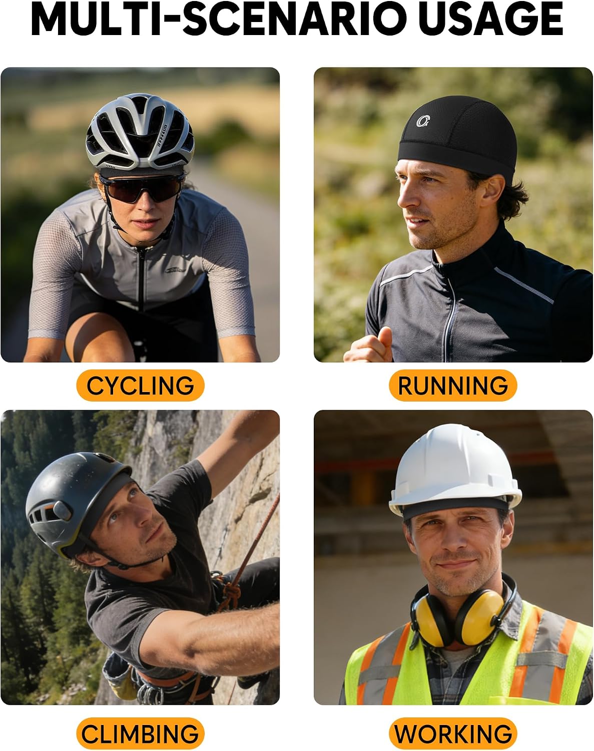 3-Pack Cooling Skull Cap Breathable Sweat-Wicking Helmet Liner for Men