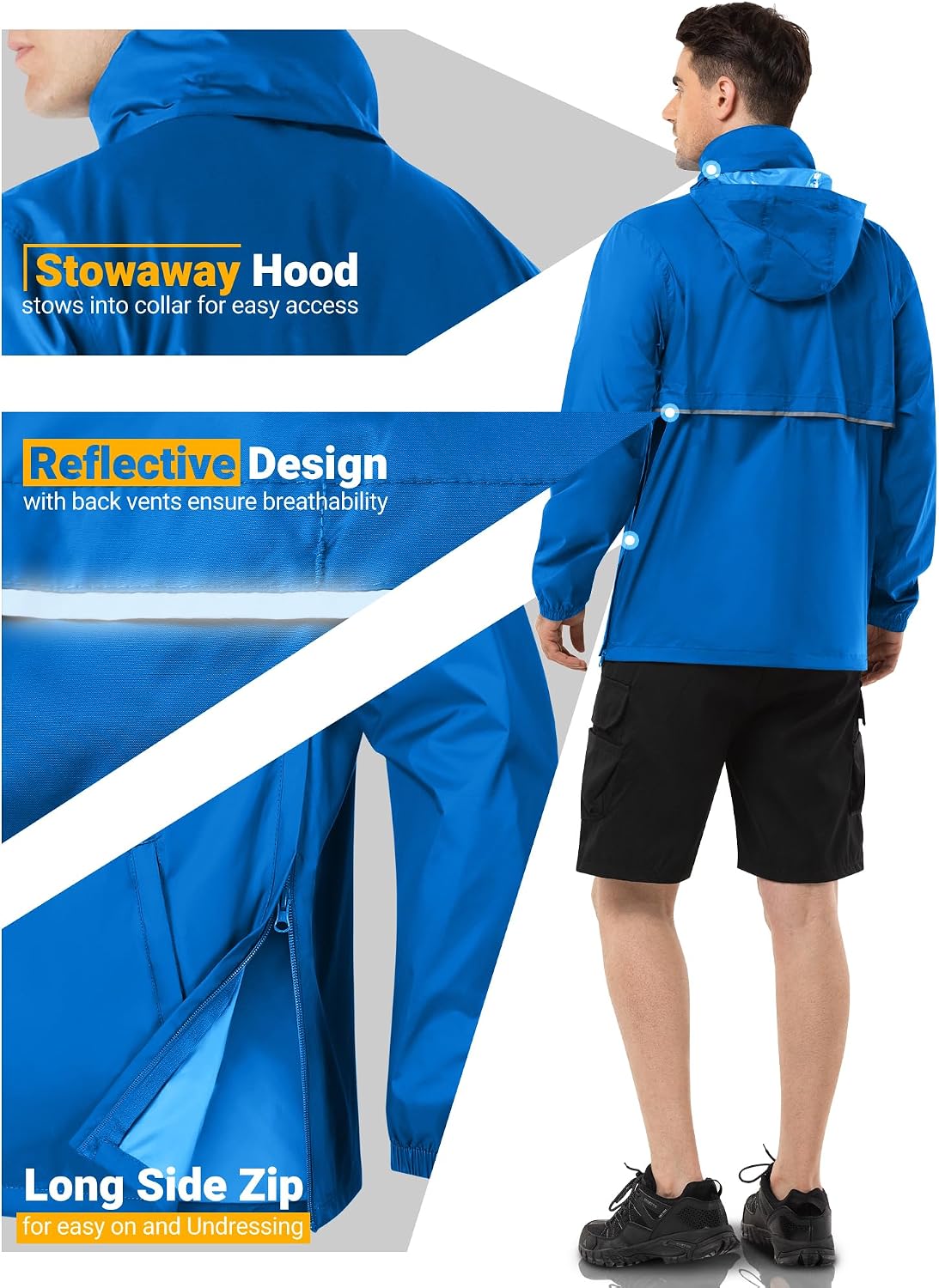 Outdoor Ventures Men's Rain Jacket Waterproof Lightweight Packable Pullover