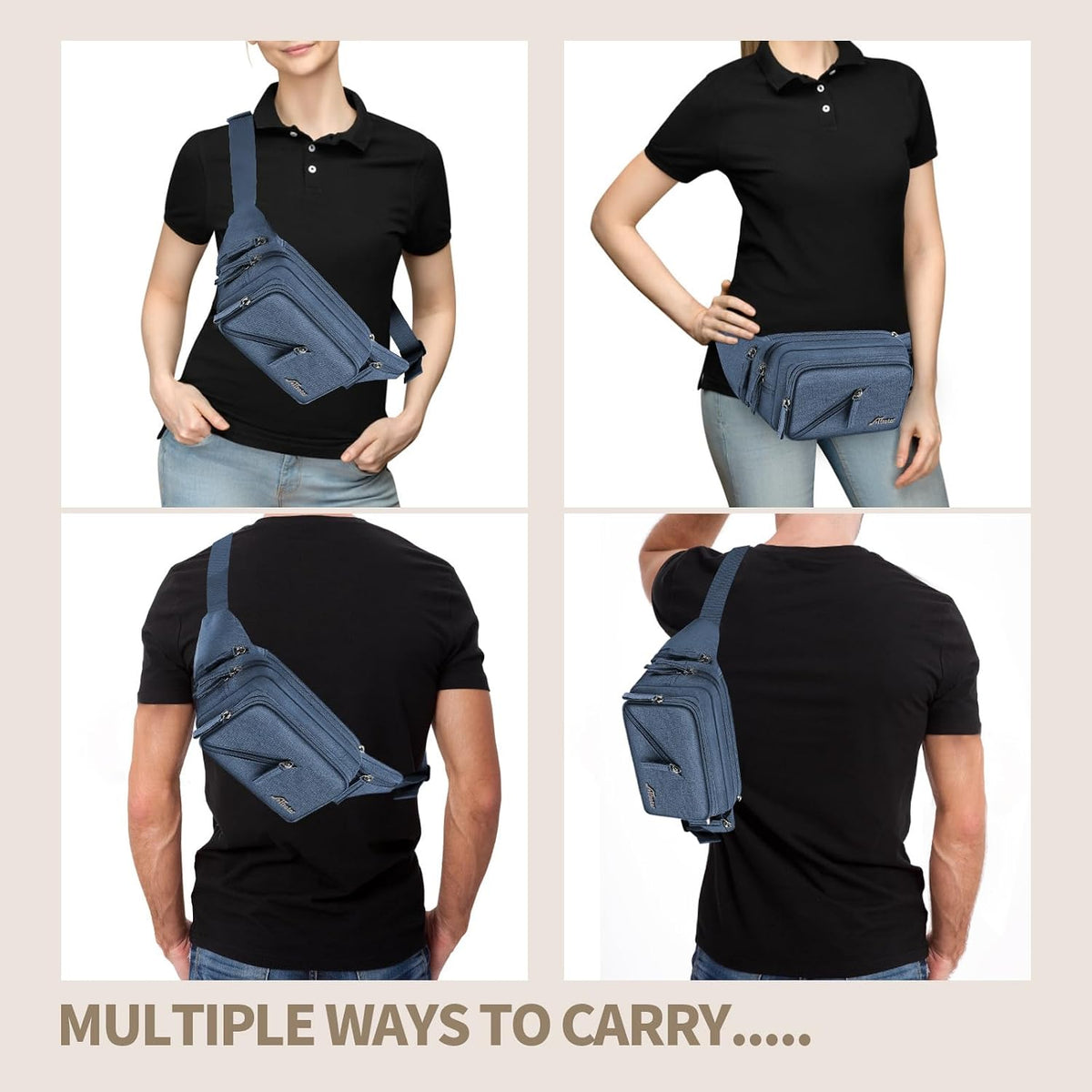 Fanny Pack Waterproof Waist Bag Pack Men Women Hip Bum Bag With Water Bottle Holder Adjustable Strap Suitable For Outdoors Workout Traveling Hiking Cycling Dog Walking Pouch Bag(Blue)
