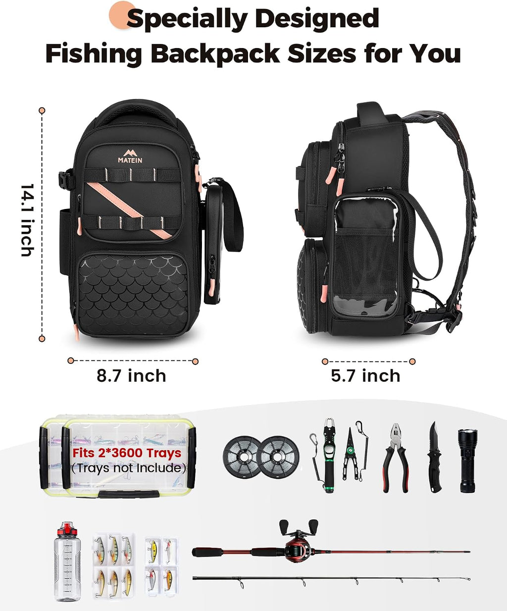 MATEIN Fishing Sling Bag with Phone Pouch, 3600 Tackle Box Backpack