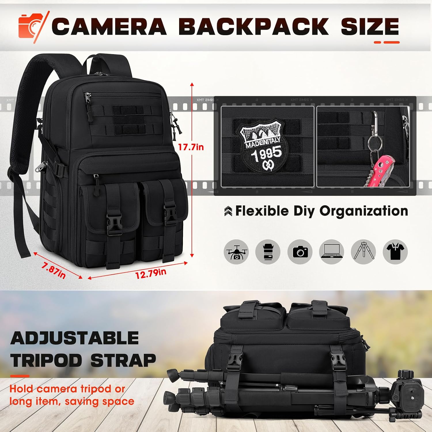 RAINSMORE Camera Backpack, DSLR/SLR/Mirrorless Camera Bag for Photographers