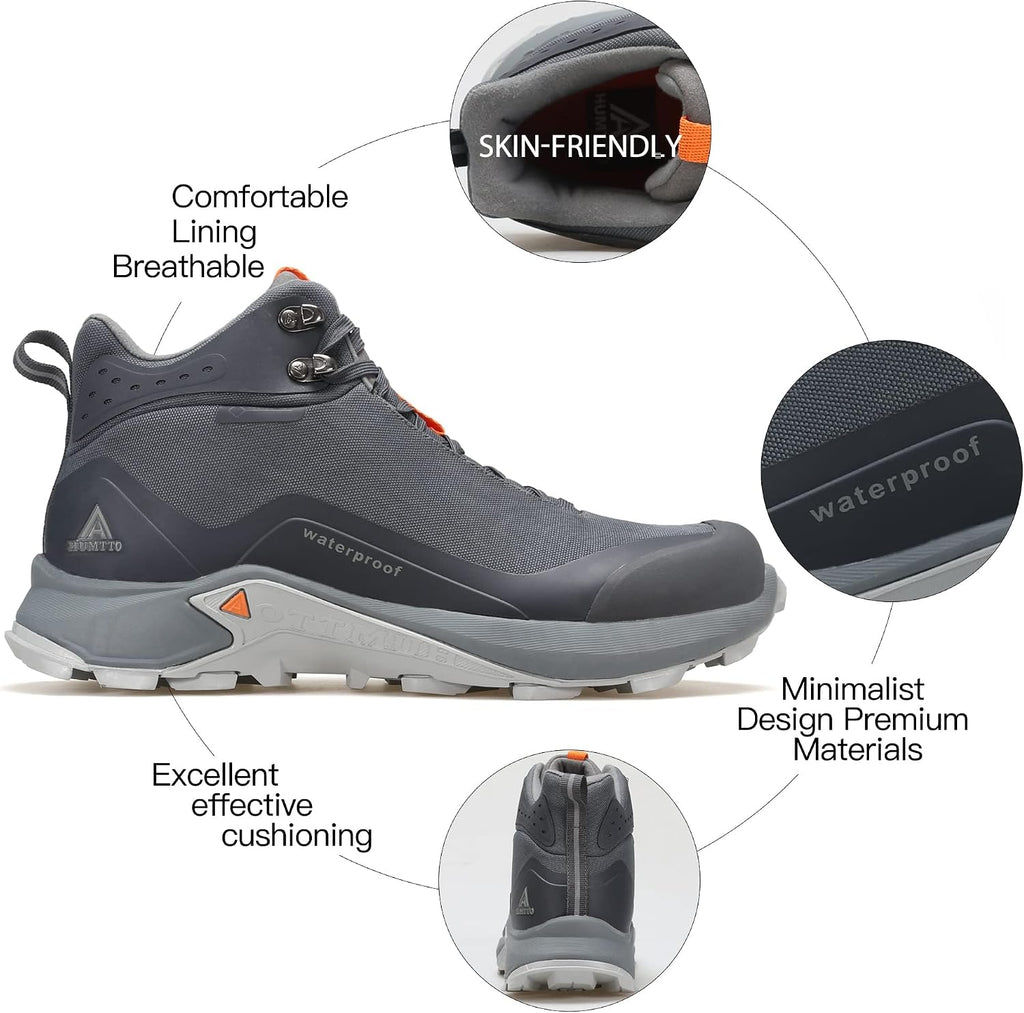 HUMTTO Men's All-Terrain Waterproof Hiking Boots | Lightweight Breathable Comfortable Non-slip Durable Outdoor Ankle Trekking