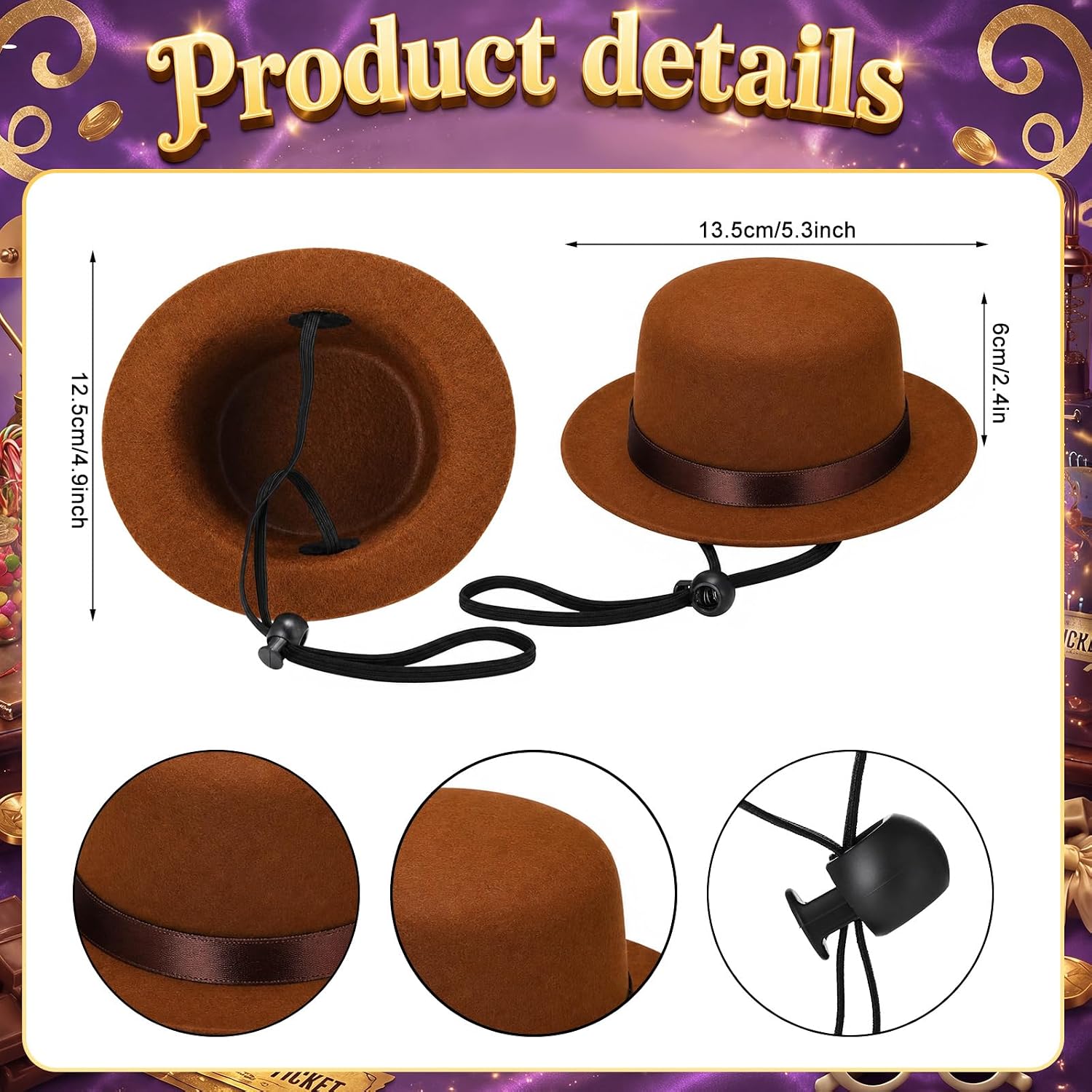 Reginary 3 Pcs Halloween Pet Costume Brown Top Hat Retro Glasses and Bow Tie for Dog Cat Retro Pets Cosplay Accessories Chocolate Sweet Candy Movie Character Dress up for Halloween Party