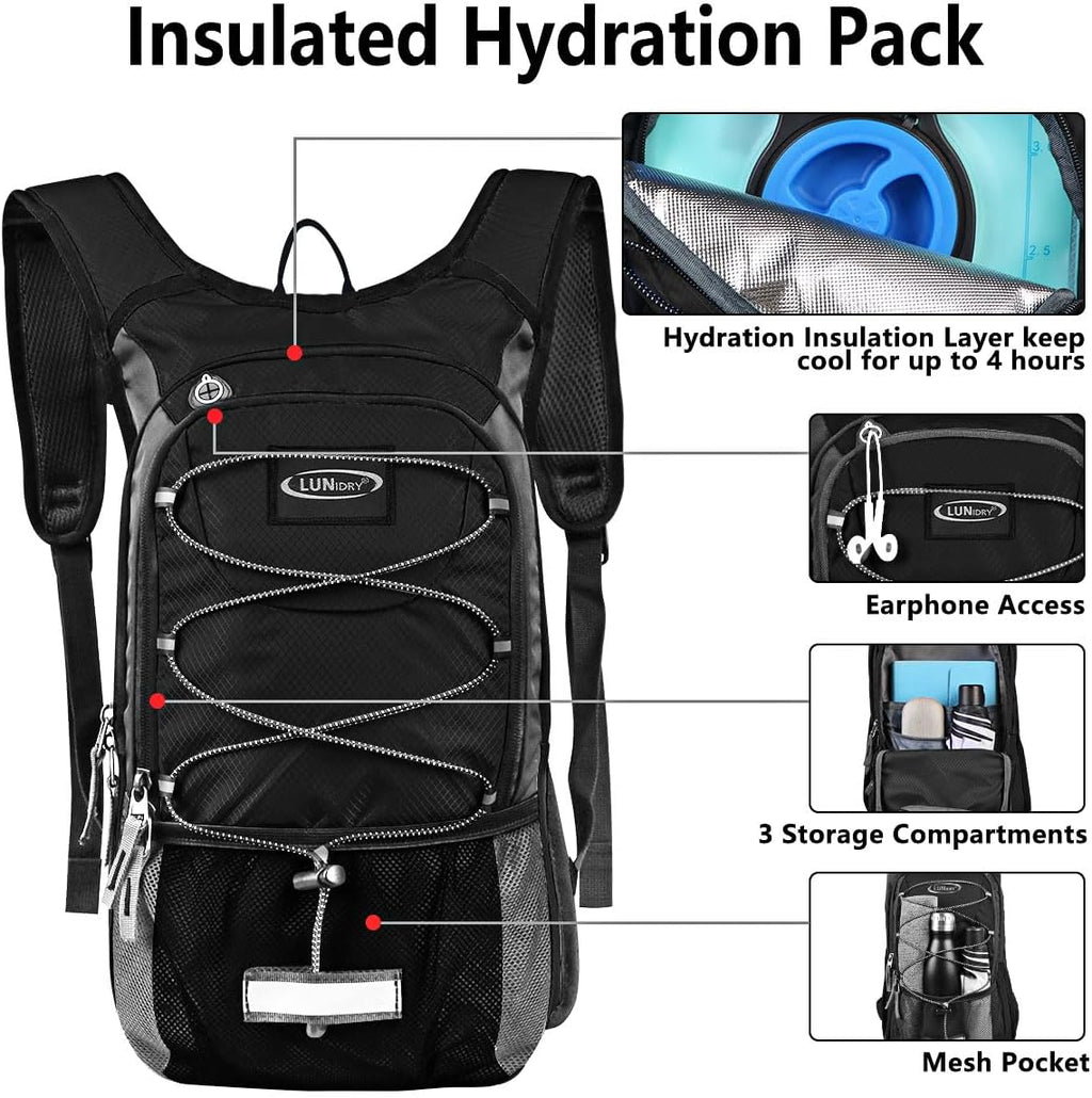 Hydration Backpack with 3L Water Bladder, Small Hydration Pack Backpack for Men Women, Lightweight Water Backpack with Cooler Layer for Running, Biking, Hiking