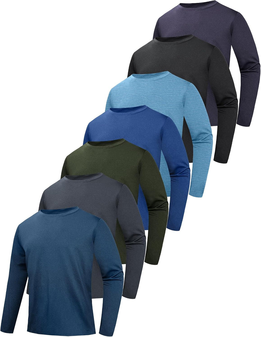 OYGSieg 6/7 Pack Men's Quick Dry Long Sleeve UPF50+ Sun Shirts