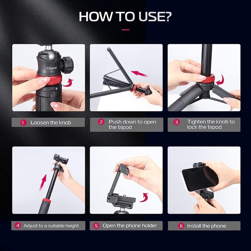 ULANZI MT-44 Auto Open Phone Tripod, 59" Extendable Selfie Stick Vlog Stand