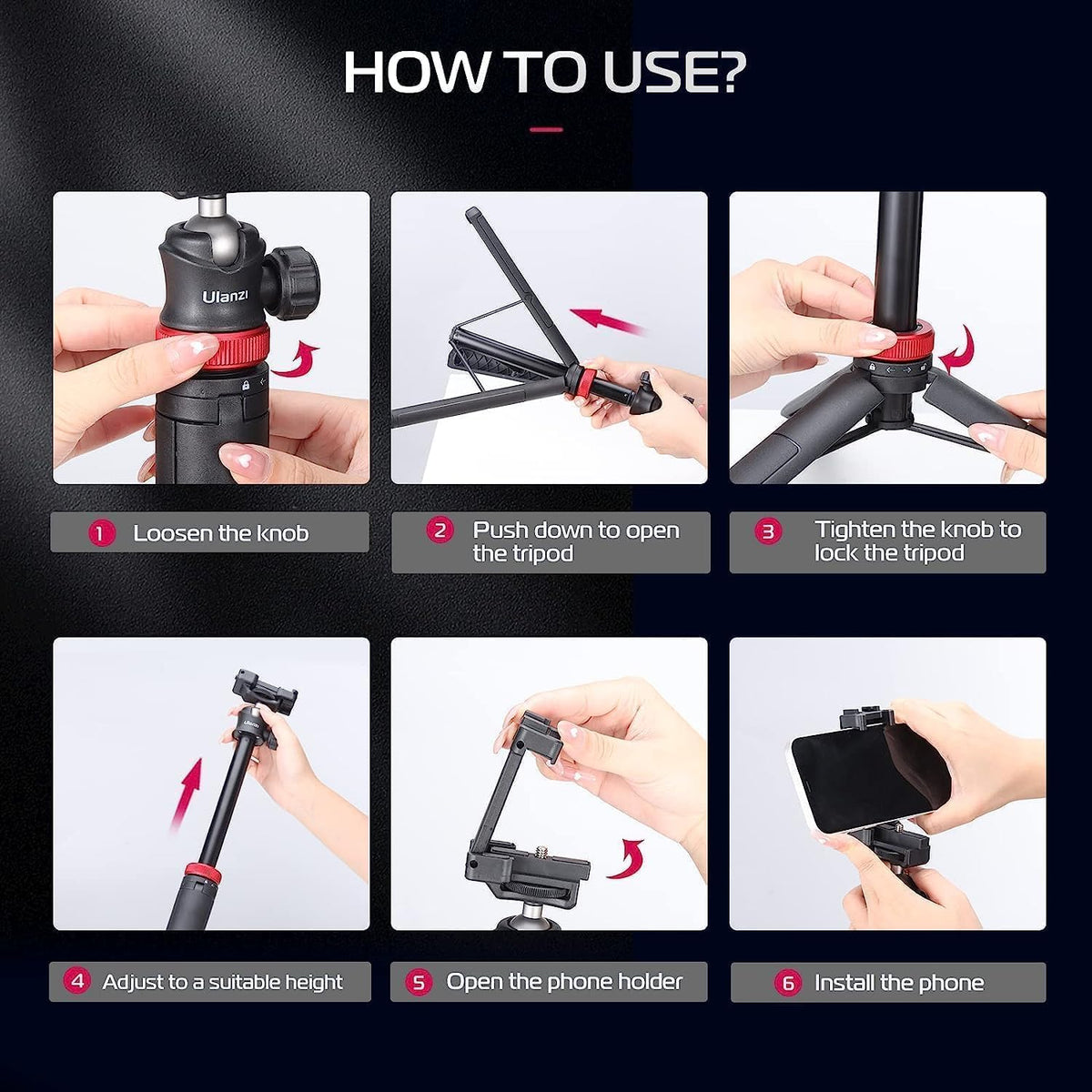 ULANZI MT-44 Auto Open Phone Tripod, 59" Extendable Selfie Stick Vlog Stand