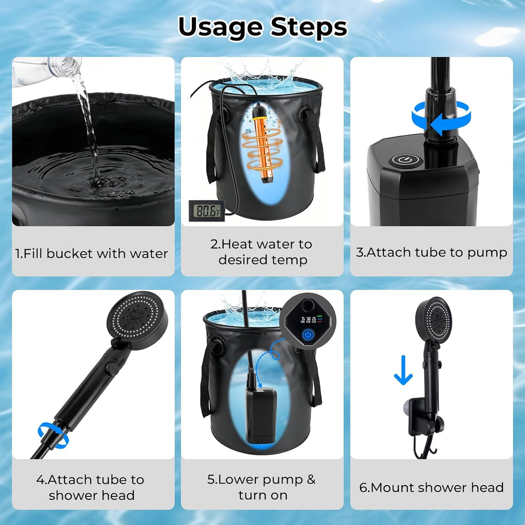Portable Camping Shower Kit Upgraded Pop Up Privacy Tent with 1500W Heater