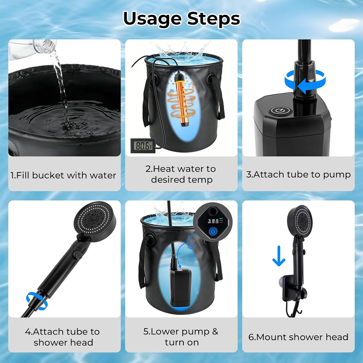 Portable Camping Shower Kit Upgraded Pop Up Privacy Tent with 1500W Heater
