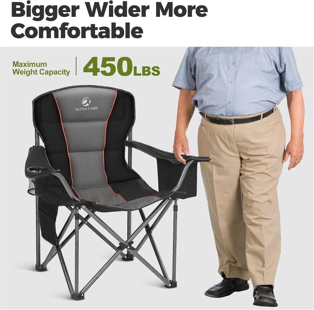 ALPHA CAMP Oversized Fully Padded Camping Chairs with Lumbar Support,2PC