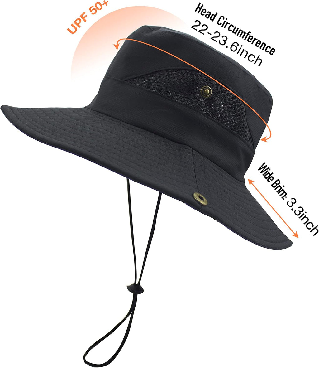 Sun Hats for Men Women UPF 50+ Wide Brim Bucket Hat Waterproof Packable Cowboy Hat for Fishing Beach Safari Gardening Golf