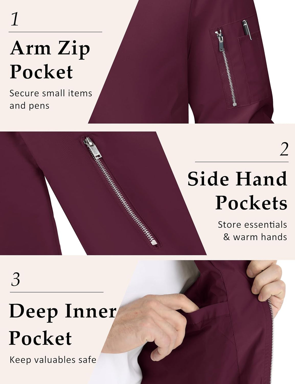 MAGCOMSEN Bomber Jacket Men Jackets Lightweight Windbreaker Jacket Zip Up Bomber Jacket Light Jackets Wine Red,XL