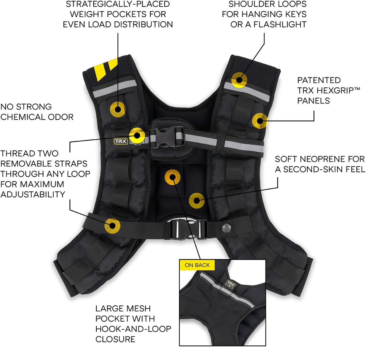 TRX HexGrip Weight Vest - 10 lb Adjustable Weight Vest for Strength Training & Running, Breathable Workout Vest for Fitness, Muscle Building, Weightlifting & Weight Loss, Durable Training Equipment