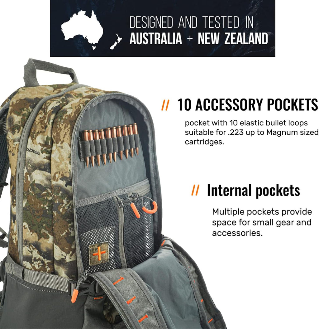 SPIKA Camo and Green Hunting Backpack Tactical Military Bags Waterproof Daypack for 25L Capacity Removable Hip Belt