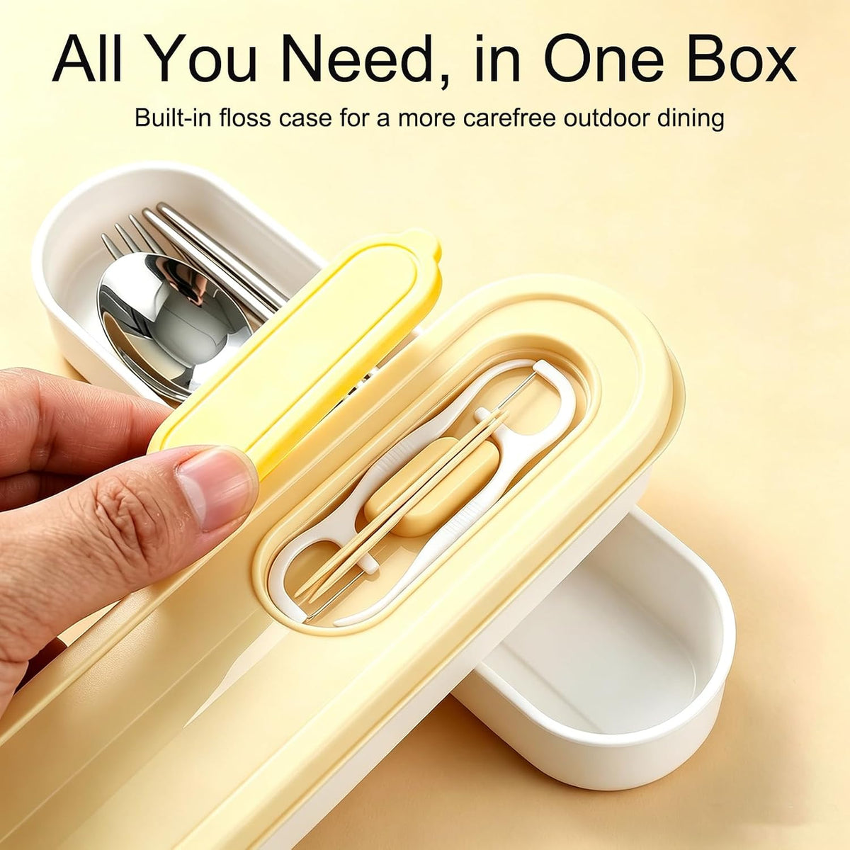 6PCS Travel Utensils with Built-in Floss & Toothpick Case, Dishwasher Safe