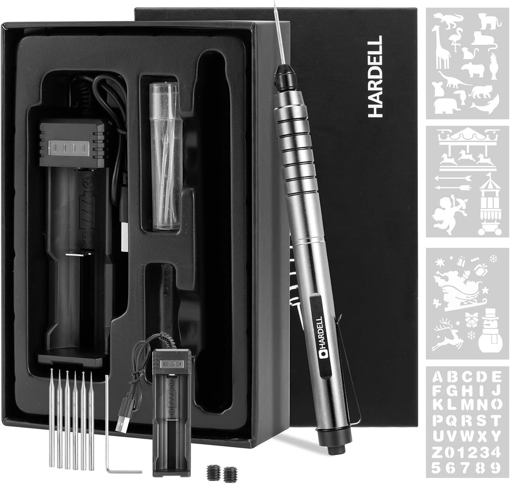 HARDELL Engraving Pen, 37000 RPM Cordless Engraver for Metal Wood Glass DIY