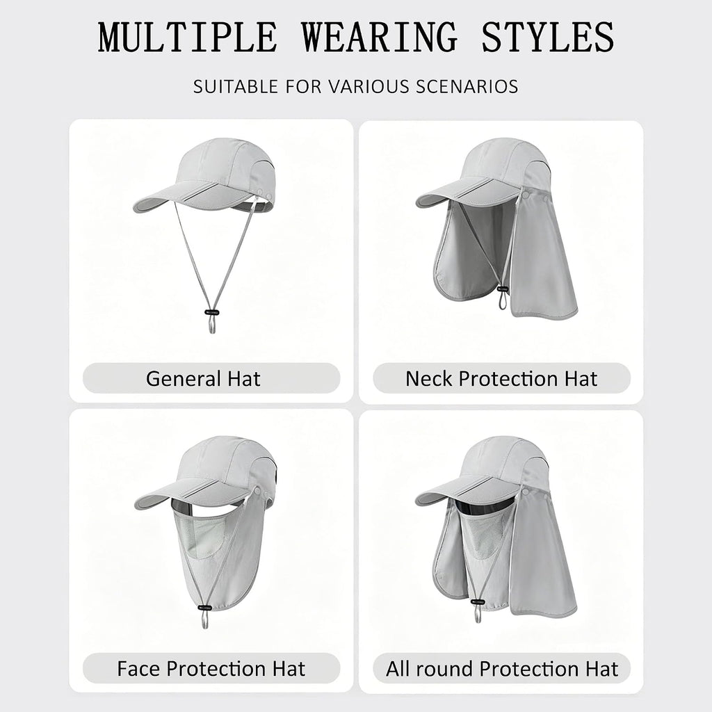 2Pack Men’s Foldable Sun Hat with Removable Face Mask & Neck Flap, UPF 50+ UV Protection, Quick-Drying Outdoor Fishing Cap