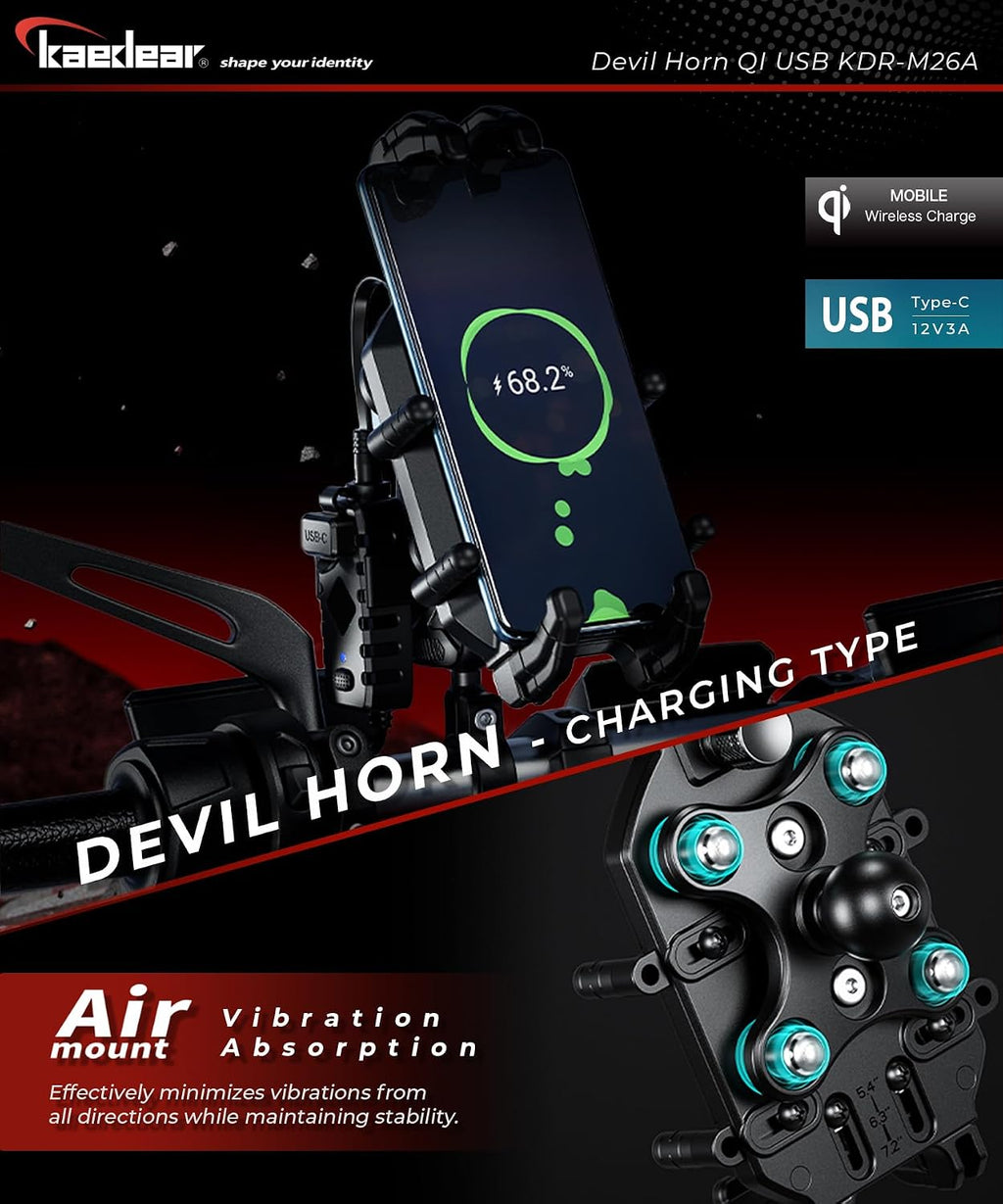 Kaedear Qi Wireless Charging Motorcycle Phone Mount, KDR-M26A