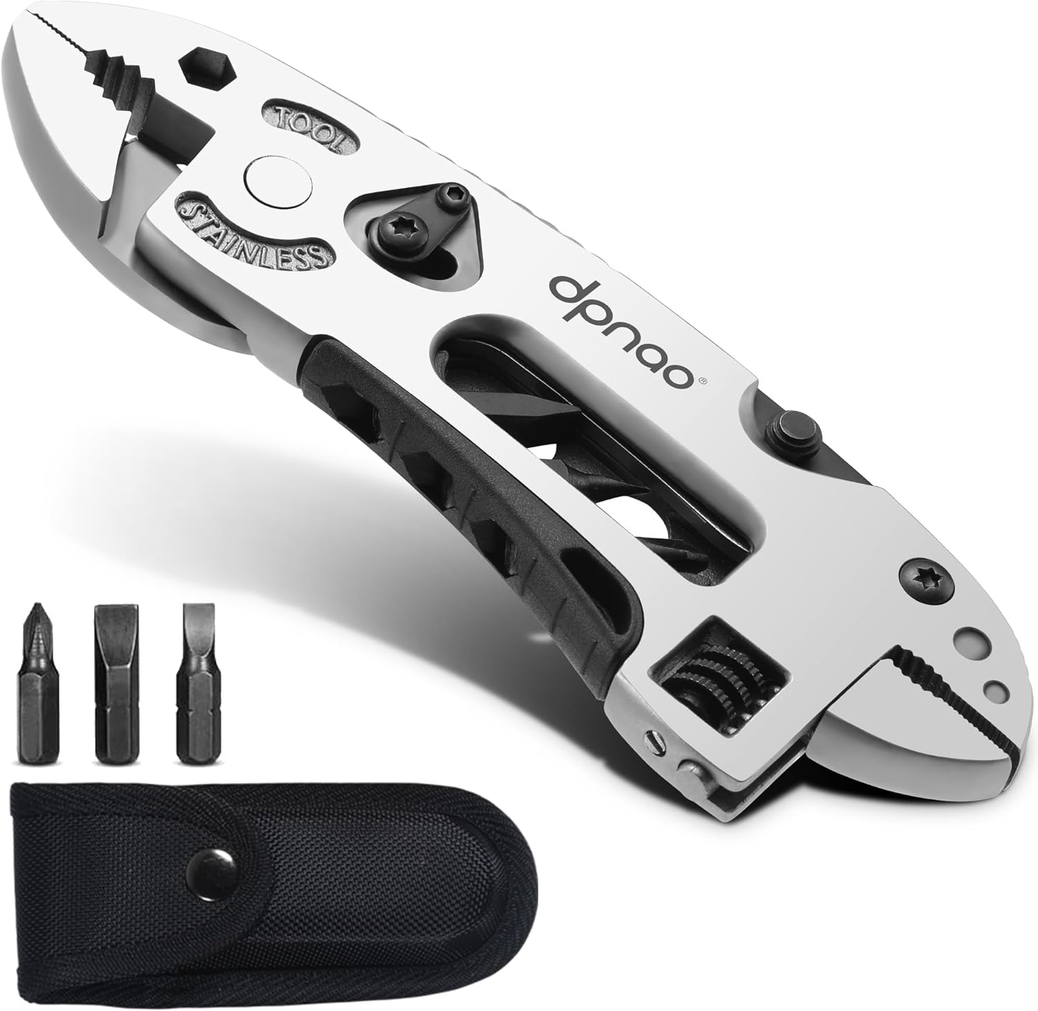 Multitool Wrench With 7 Tools/Pliers/Wire Cutter/Flat Screwdriver/Phillips Screwdriver/Portable Folding Multifunctional Adjustable Multi Purpose Stainless Steel Tool