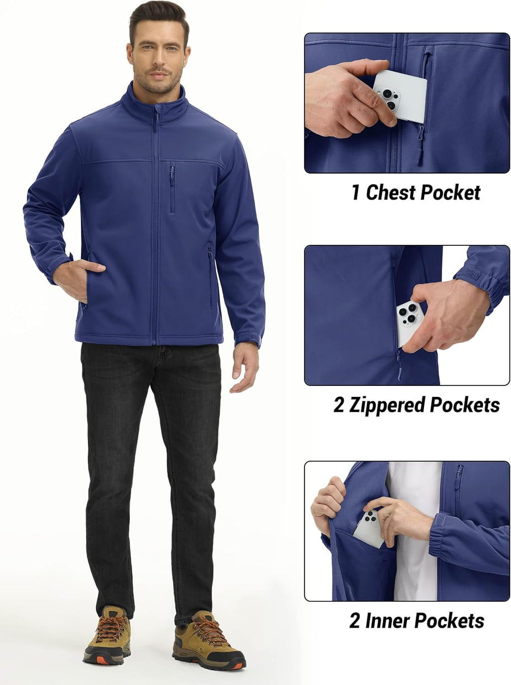 TACVASEN Mens Lightweight Softshell Jacket Fleece Waterproof Windbreaker