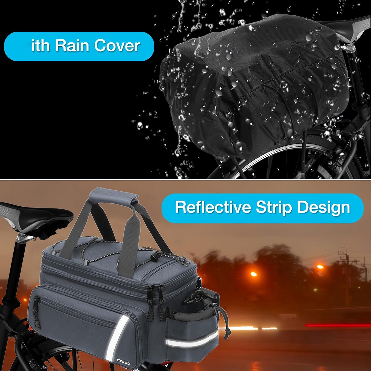 MOSISO Bike Rack Bag with Rain Cover, Bike Trunk Cooler Handag,Gray